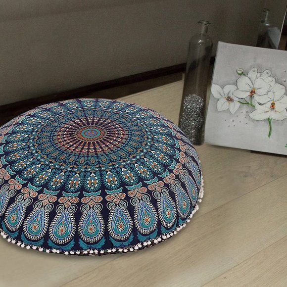 (Only Cover) Large Hippie Mandala Floor Pillow Cover Pouf Cover Round 32 inch - Picture 1 of 4